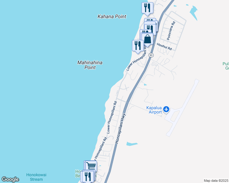 map of restaurants, bars, coffee shops, grocery stores, and more near 4057 Lower Honoapiilani Road in Lahaina