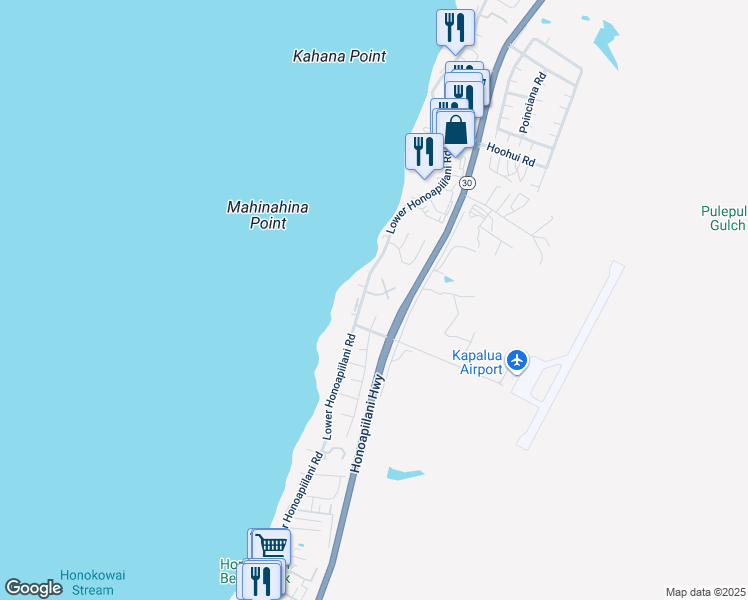 map of restaurants, bars, coffee shops, grocery stores, and more near 14 Aekai Place in Lahaina