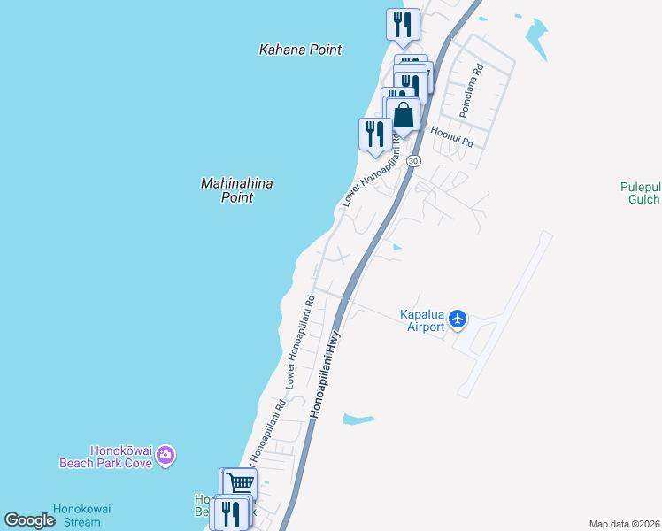 map of restaurants, bars, coffee shops, grocery stores, and more near 42 Aekai Place in Lahaina