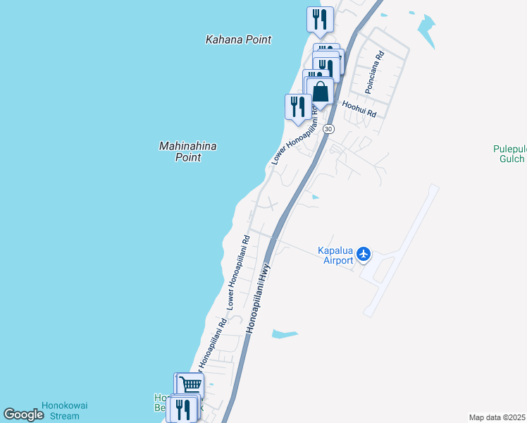 map of restaurants, bars, coffee shops, grocery stores, and more near 14 Aekai Place in Lahaina
