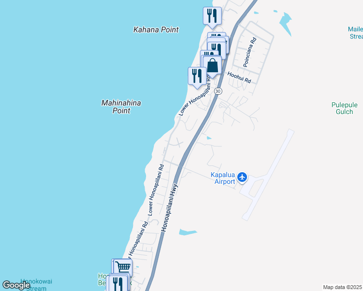 map of restaurants, bars, coffee shops, grocery stores, and more near 42 Aekai Place in Lahaina