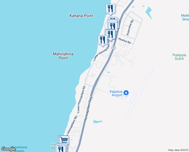map of restaurants, bars, coffee shops, grocery stores, and more near 42 Aekai Place in Lahaina