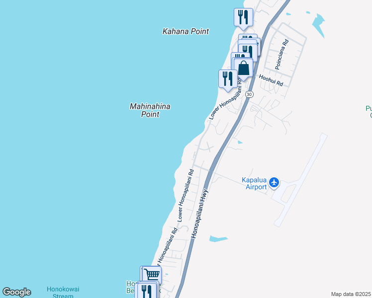 map of restaurants, bars, coffee shops, grocery stores, and more near 4057 Lower Honoapiilani Road in Lahaina