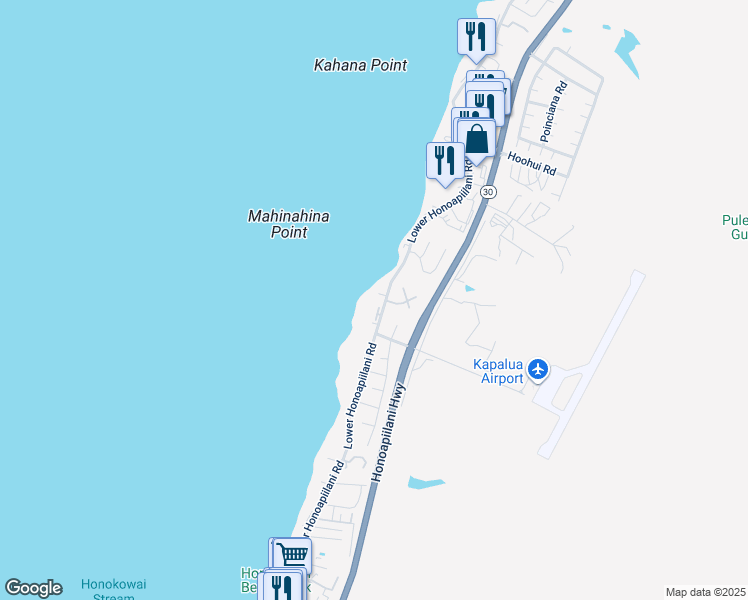 map of restaurants, bars, coffee shops, grocery stores, and more near 4077 Lower Honoapiilani Road in Lahaina