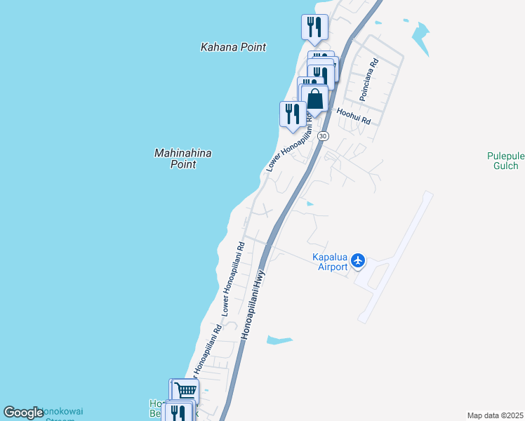 map of restaurants, bars, coffee shops, grocery stores, and more near 4087 North Paua Way in Lahaina