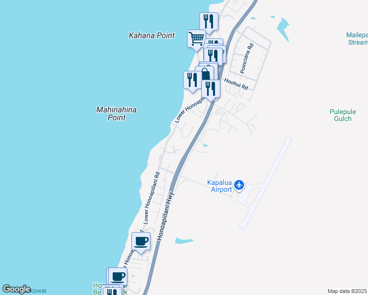 map of restaurants, bars, coffee shops, grocery stores, and more near 58 Aekai Place in Lahaina