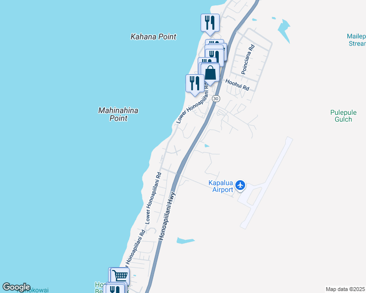 map of restaurants, bars, coffee shops, grocery stores, and more near 57 Aekai Place in Lahaina