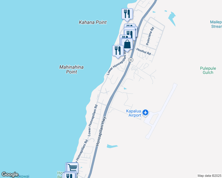 map of restaurants, bars, coffee shops, grocery stores, and more near 57 Aekai Place in Lahaina