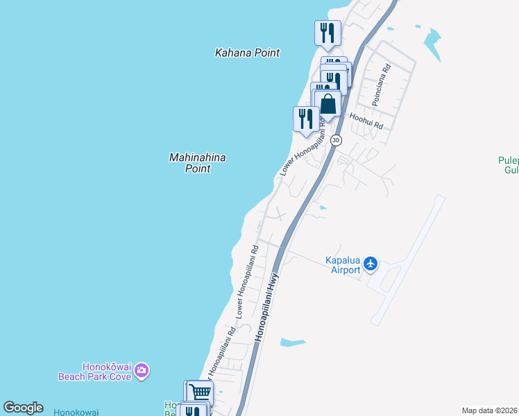 map of restaurants, bars, coffee shops, grocery stores, and more near 4077 Lower Honoapiilani Road in Lahaina