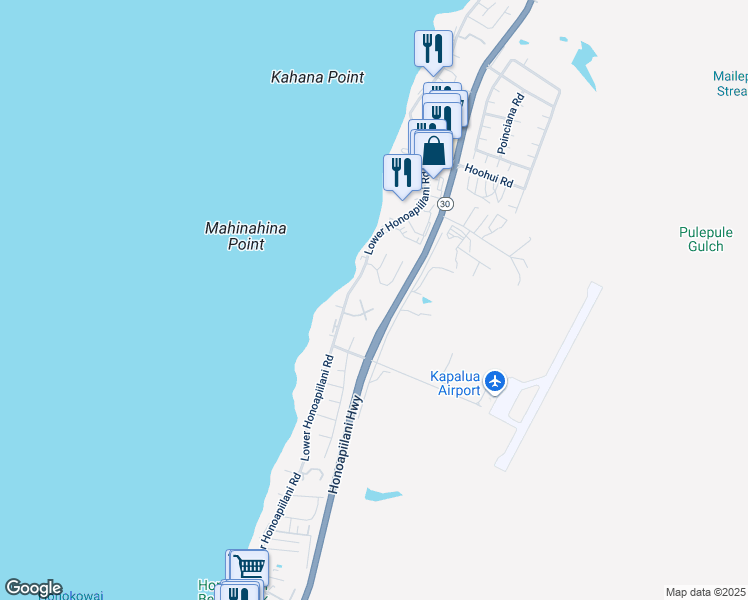 map of restaurants, bars, coffee shops, grocery stores, and more near 53 Aekai Place in Lahaina