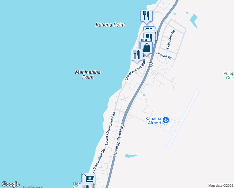 map of restaurants, bars, coffee shops, grocery stores, and more near 4095 Lower Honoapiilani Road in Lahaina