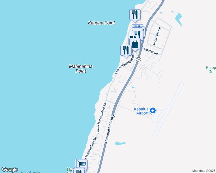 map of restaurants, bars, coffee shops, grocery stores, and more near 4095 Lower Honoapiilani Road in Lahaina