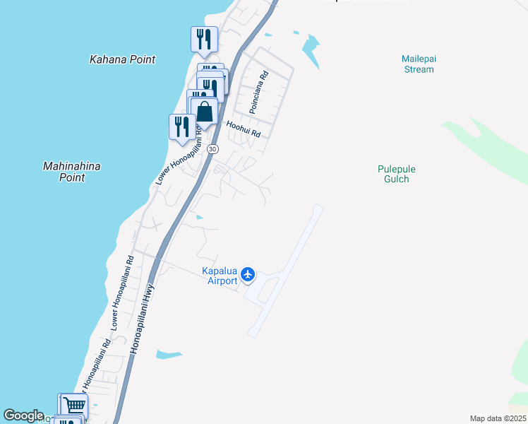 map of restaurants, bars, coffee shops, grocery stores, and more near 150 Ala Hoku Place in Lahaina