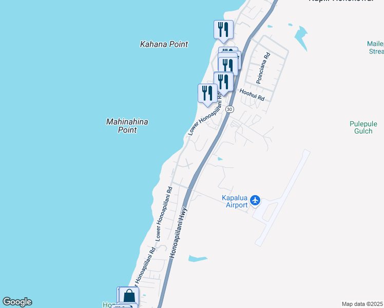 map of restaurants, bars, coffee shops, grocery stores, and more near 11 Piina Place in Lahaina