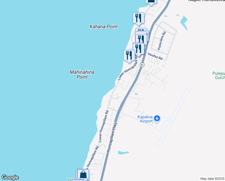 map of restaurants, bars, coffee shops, grocery stores, and more near 4095 Lower Honoapiilani Road in Lahaina