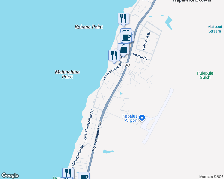 map of restaurants, bars, coffee shops, grocery stores, and more near 54 Piina Place in Lahaina