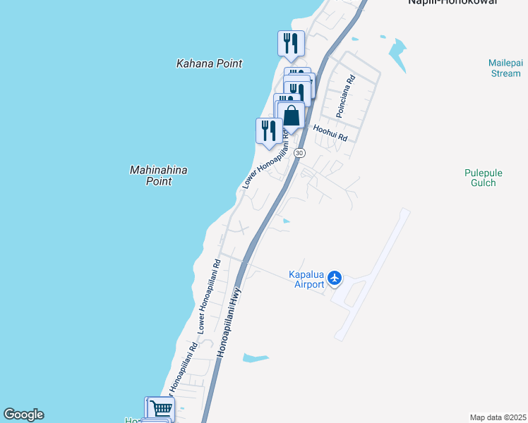 map of restaurants, bars, coffee shops, grocery stores, and more near 54 Piina Place in Lahaina