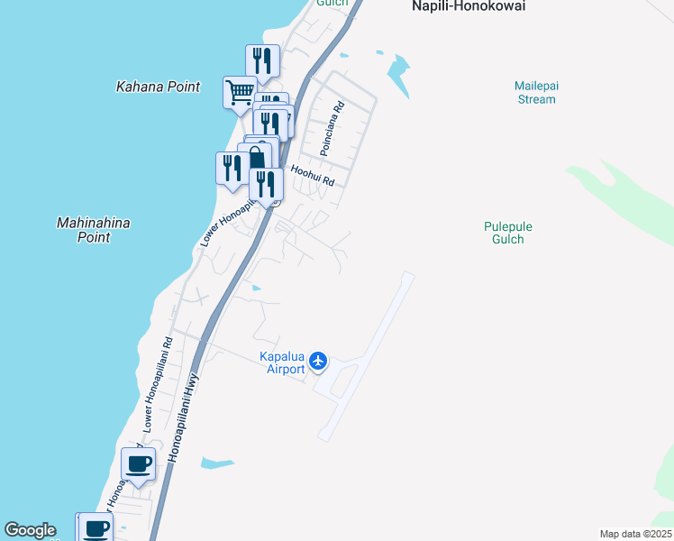 map of restaurants, bars, coffee shops, grocery stores, and more near 150 Ala Hoku Place in Lahaina