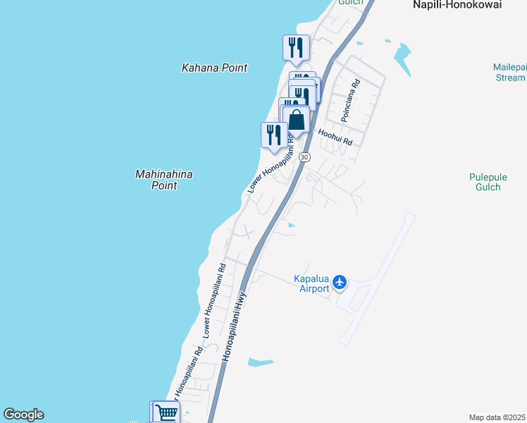 map of restaurants, bars, coffee shops, grocery stores, and more near 51 Piina Place in Lahaina