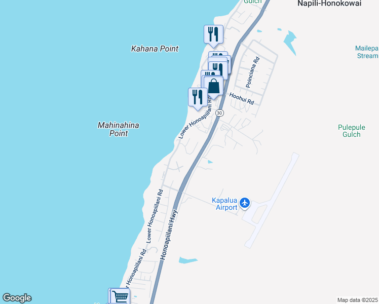 map of restaurants, bars, coffee shops, grocery stores, and more near 51 Piina Place in Lahaina