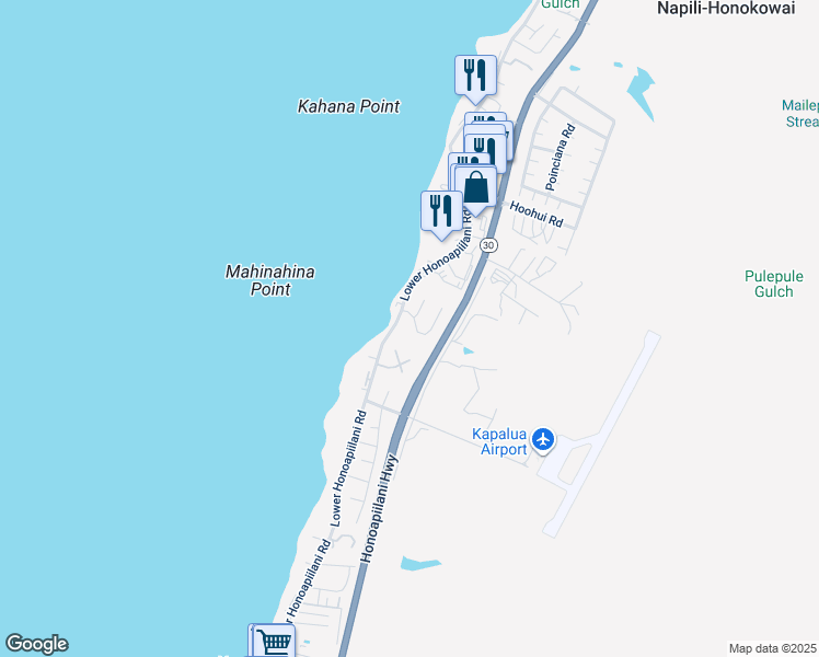 map of restaurants, bars, coffee shops, grocery stores, and more near 28 Piina Place in Lahaina