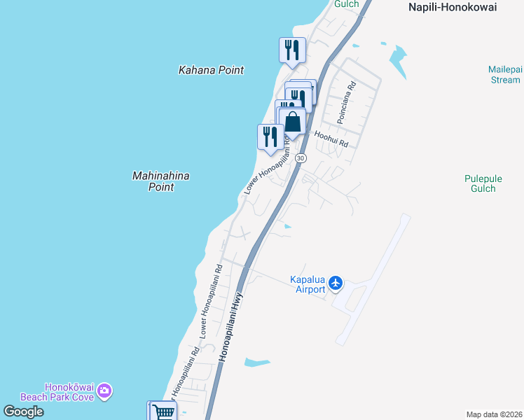 map of restaurants, bars, coffee shops, grocery stores, and more near 57 Piina Place in Lahaina