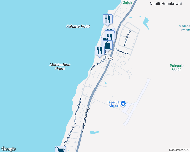 map of restaurants, bars, coffee shops, grocery stores, and more near 25 Piina Place in Lahaina