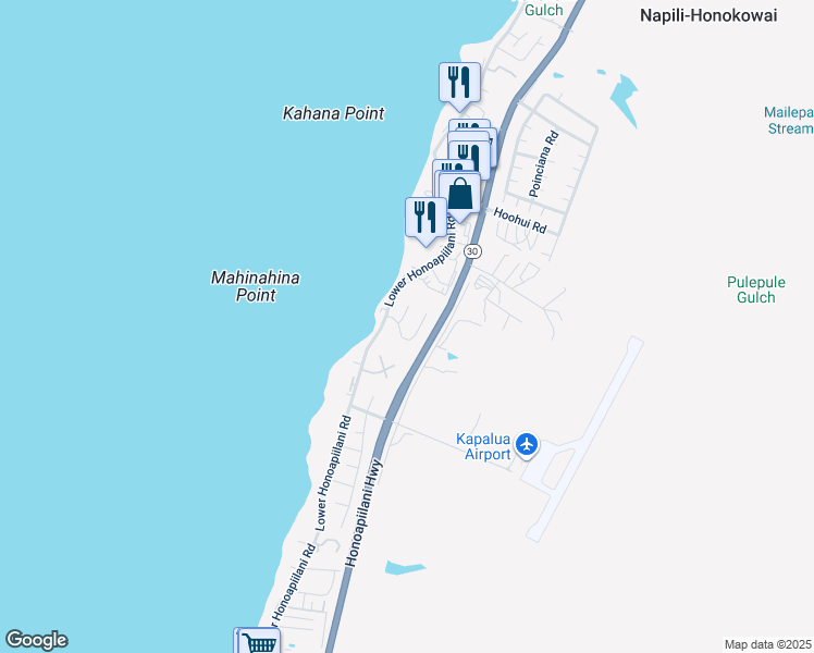 map of restaurants, bars, coffee shops, grocery stores, and more near 25 Piina Place in Lahaina