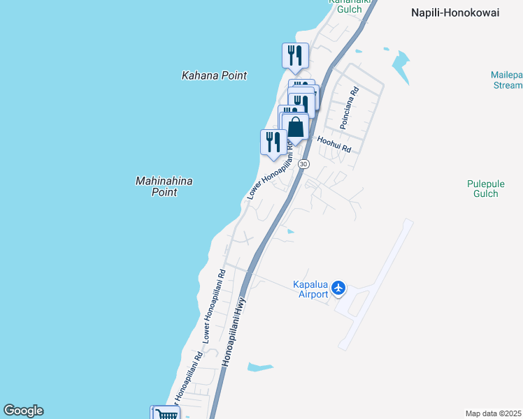 map of restaurants, bars, coffee shops, grocery stores, and more near 14 Puahanui Place in Lahaina