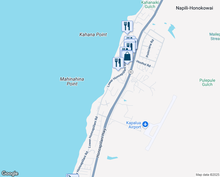 map of restaurants, bars, coffee shops, grocery stores, and more near 15 Piina Place in Lahaina