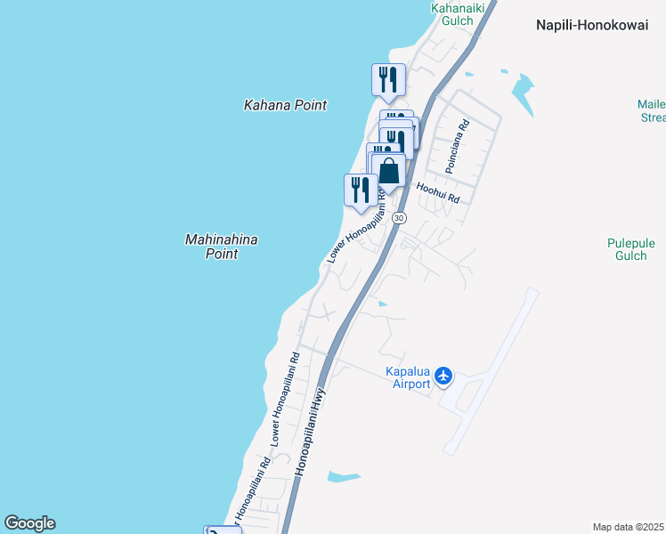 map of restaurants, bars, coffee shops, grocery stores, and more near 11 Piina Place in Lahaina