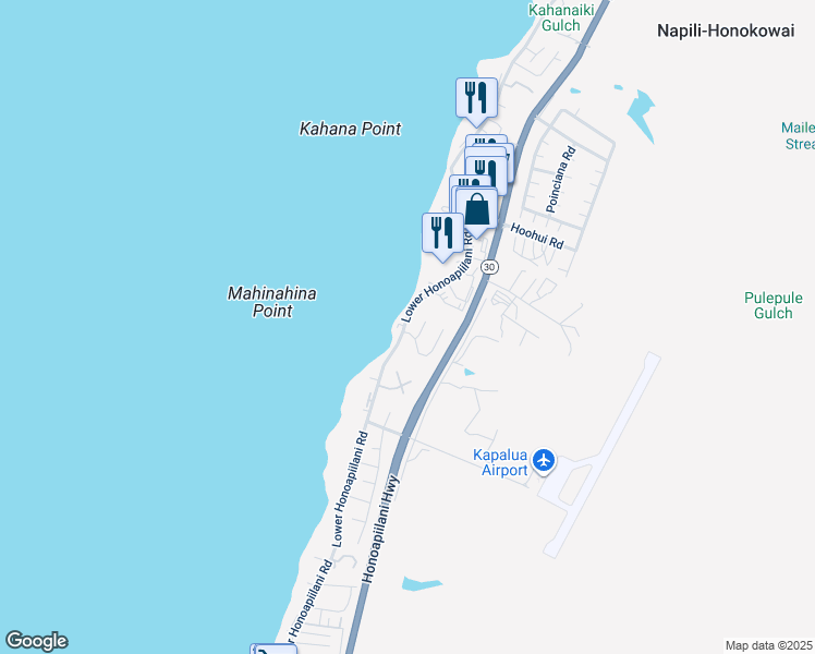 map of restaurants, bars, coffee shops, grocery stores, and more near 11 Piina Place in Lahaina