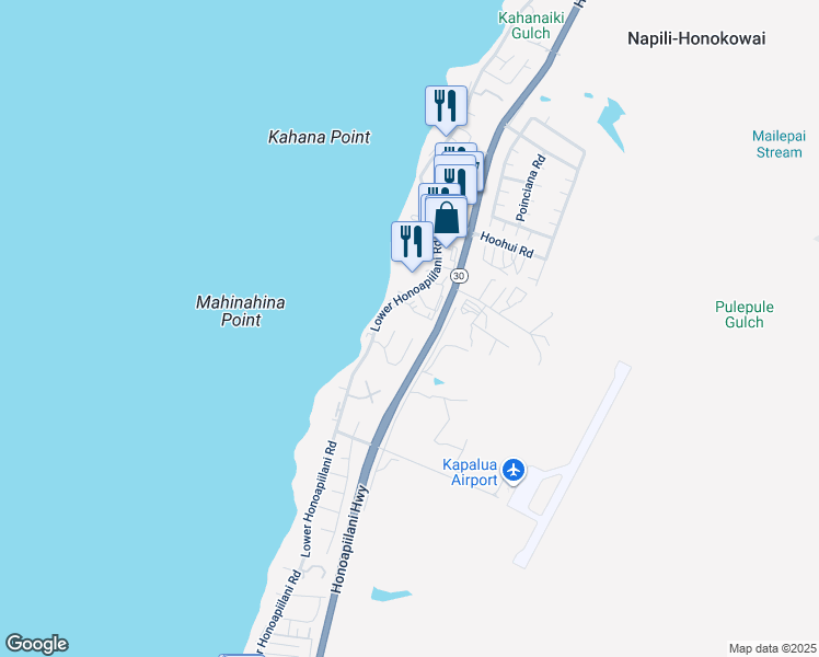 map of restaurants, bars, coffee shops, grocery stores, and more near 85 Piina Place in Lahaina