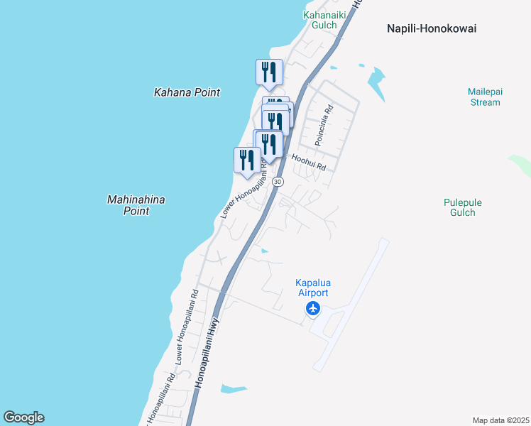 map of restaurants, bars, coffee shops, grocery stores, and more near 4242 Honoapiilani Highway in Lahaina