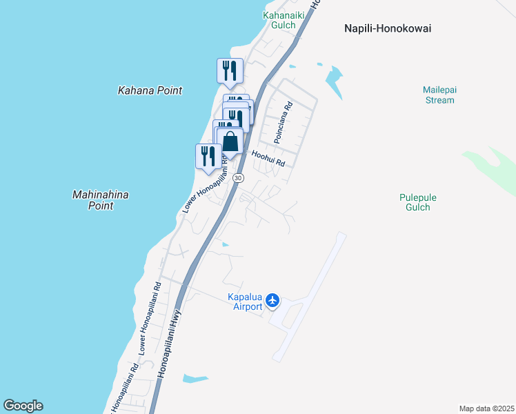 map of restaurants, bars, coffee shops, grocery stores, and more near 100 Ala Hoku Place in Lahaina