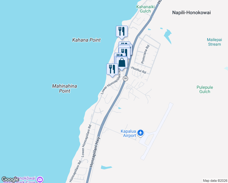 map of restaurants, bars, coffee shops, grocery stores, and more near 4286 Lower Honoapiilani Road in Lahaina