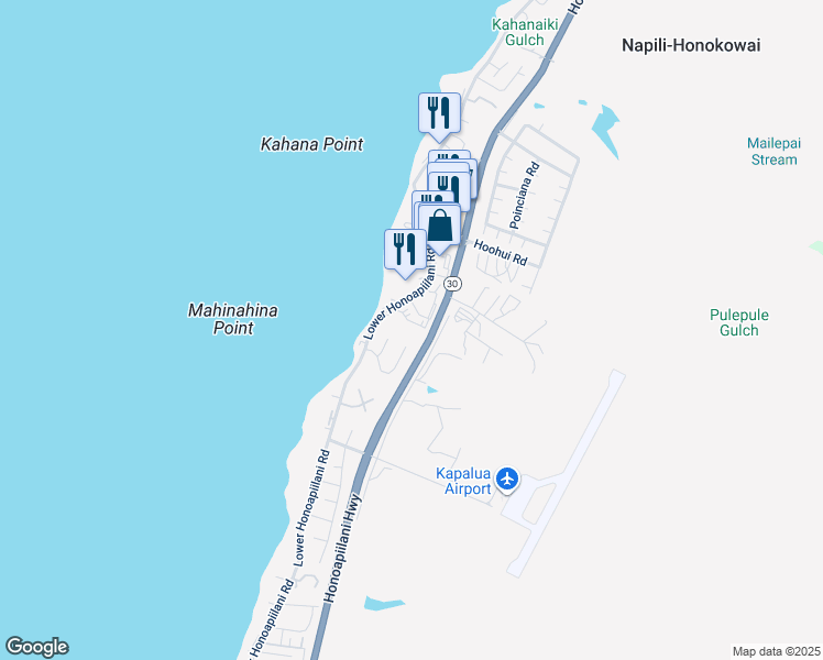 map of restaurants, bars, coffee shops, grocery stores, and more near 4242 Lower Honoapiilani Road in Lahaina