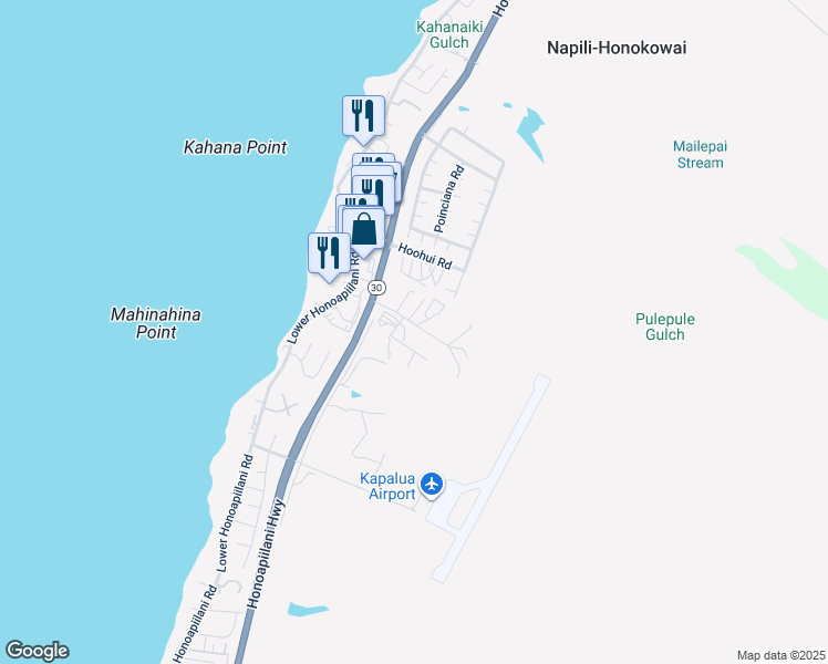 map of restaurants, bars, coffee shops, grocery stores, and more near 100 Ala Hoku Place in Lahaina