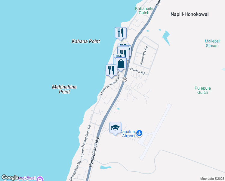 map of restaurants, bars, coffee shops, grocery stores, and more near 4242 Lower Honoapiilani Road in Lahaina