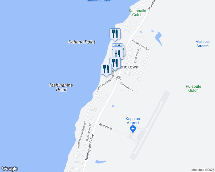 map of restaurants, bars, coffee shops, grocery stores, and more near 4286 Lower Honoapiilani Road in Lahaina