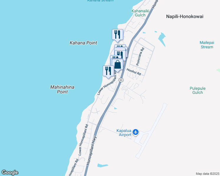 map of restaurants, bars, coffee shops, grocery stores, and more near 4242 Lower Honoapiilani Road in Lahaina