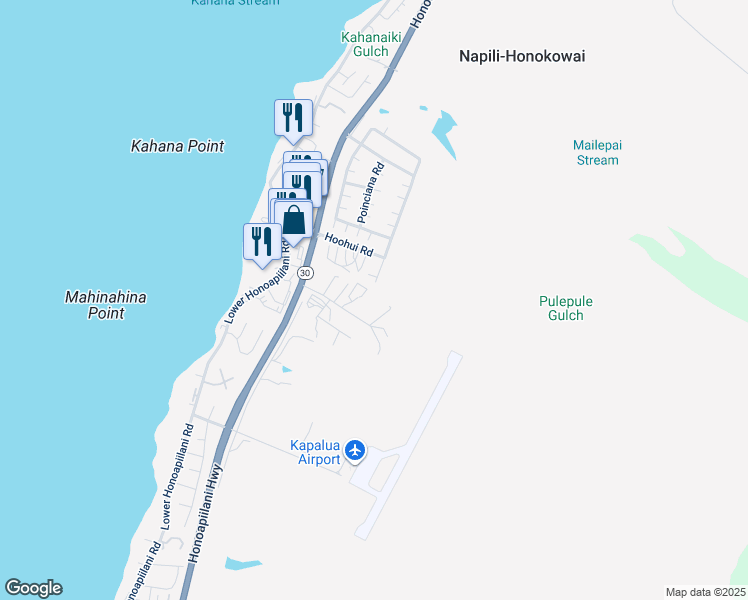 map of restaurants, bars, coffee shops, grocery stores, and more near 125 Ala Hoku Place in Lahaina