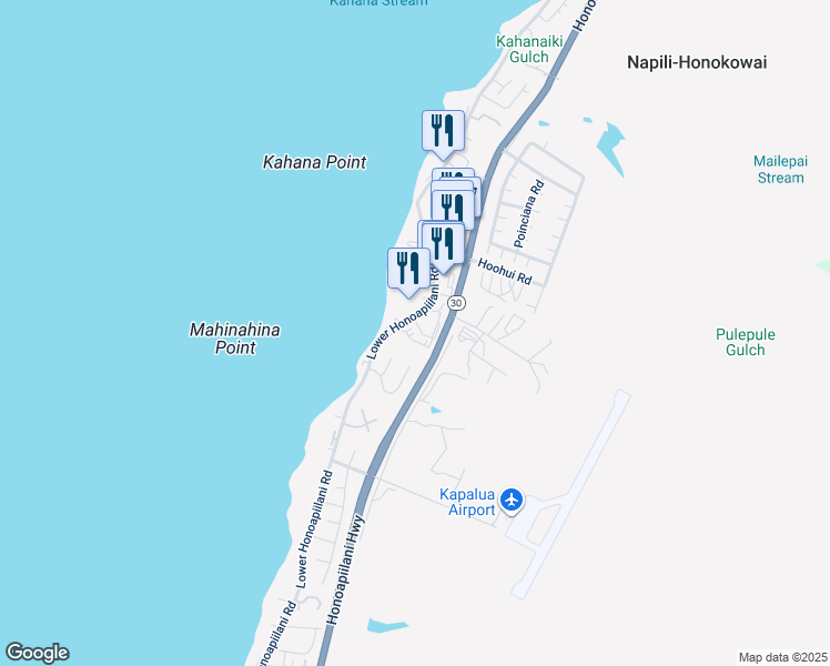 map of restaurants, bars, coffee shops, grocery stores, and more near 4242 Lower Honoapiilani Road in Lahaina