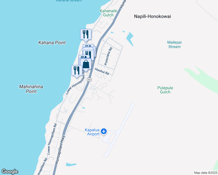map of restaurants, bars, coffee shops, grocery stores, and more near 125 Ala Hoku Place in Lahaina