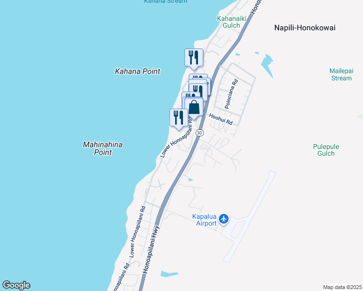 map of restaurants, bars, coffee shops, grocery stores, and more near 4242 Lower Honoapiilani Road in Lahaina