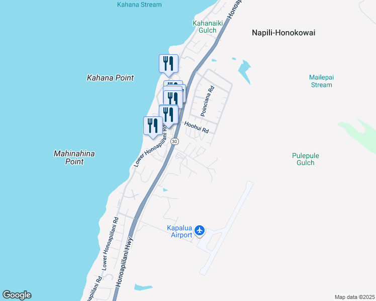 map of restaurants, bars, coffee shops, grocery stores, and more near 65 Ala Hoku Place in Lahaina