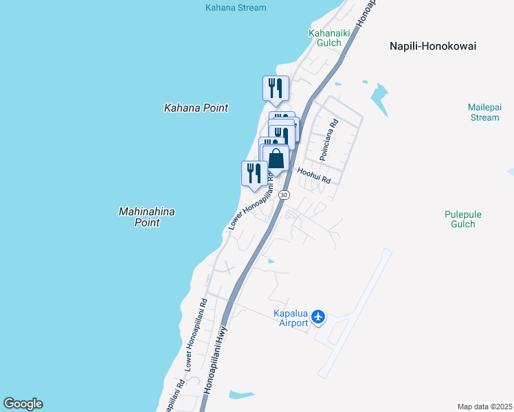 map of restaurants, bars, coffee shops, grocery stores, and more near 4242 Lower Honoapiilani Road in Lahaina
