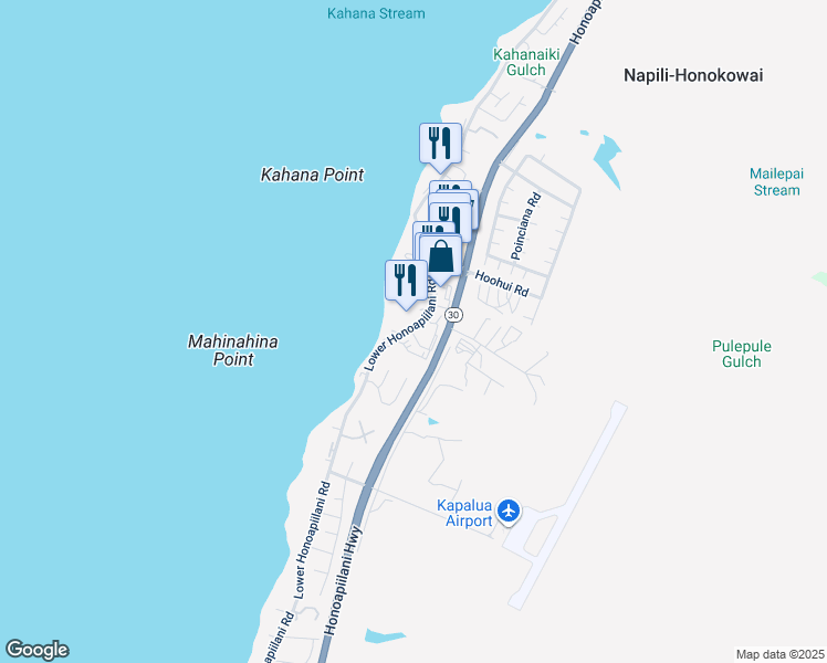 map of restaurants, bars, coffee shops, grocery stores, and more near 4242 Lower Honoapiilani Road in Lahaina