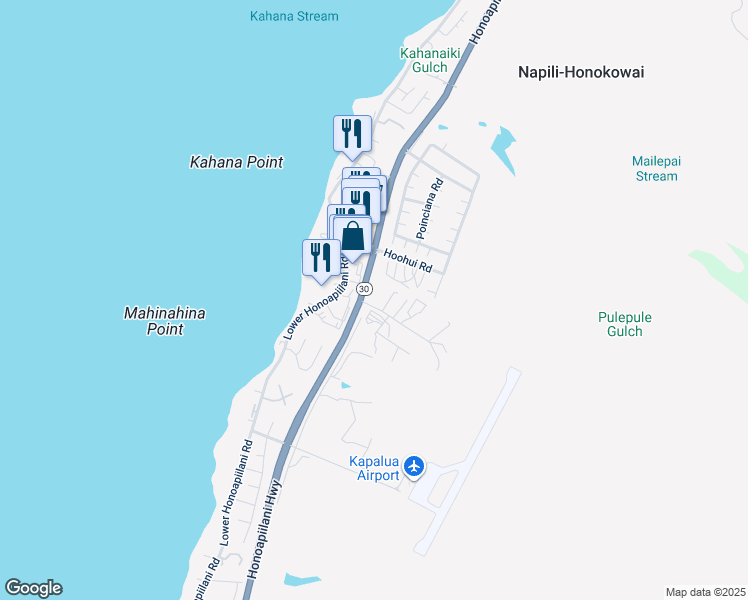 map of restaurants, bars, coffee shops, grocery stores, and more near 45 Ala Hoku Place in Lahaina