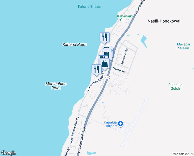 map of restaurants, bars, coffee shops, grocery stores, and more near 4299 Lower Honoapiilani Road in Lahaina
